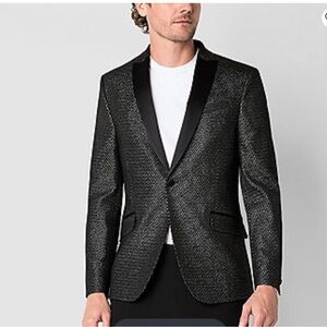J Ferrar Tuxedo Jacket Men 38 R Slim Fit  Black Silver Chevron Evening NWT $170